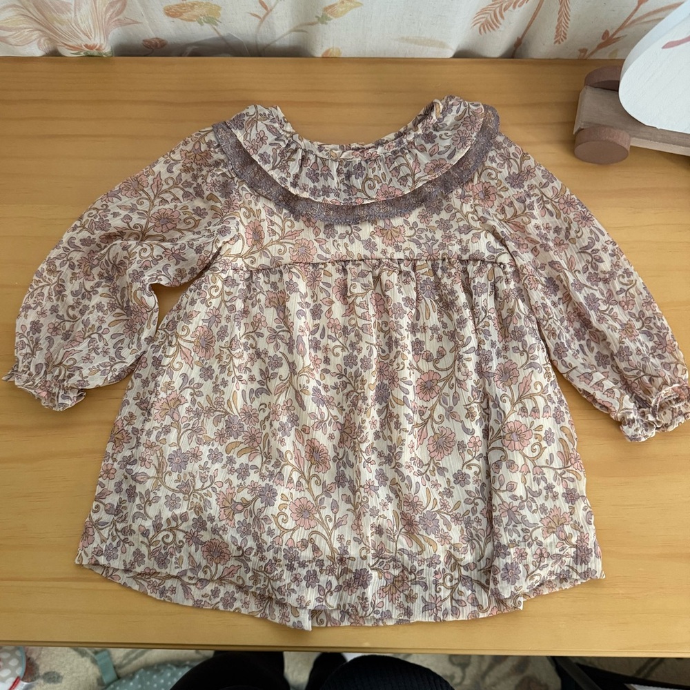 Zara Kids Floral Baby Dress with Gold Threading size 9-12 months